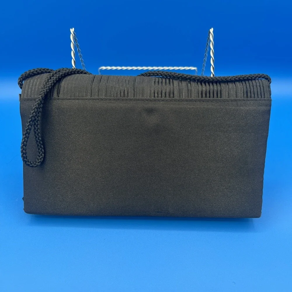 La Regale Black Ribbed Satin Polyester Evening‎ Purse